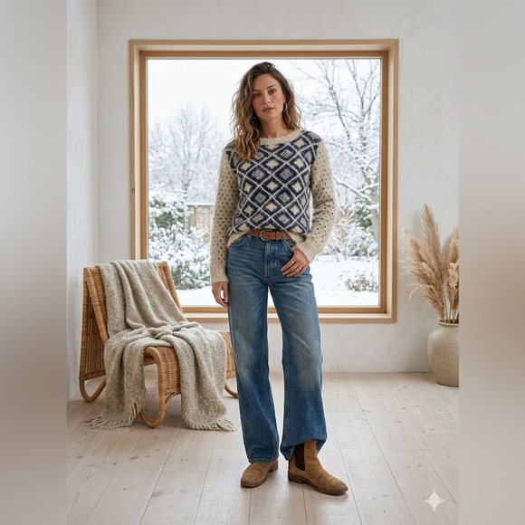 fù záde Soft Fuzzy Knit Argyle Diamond Crewneck Sweater - Size Small - Picture 2 of 10